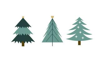 Collection of Christmas trees with decorations. Colorful vector illustration in flat cartoon style