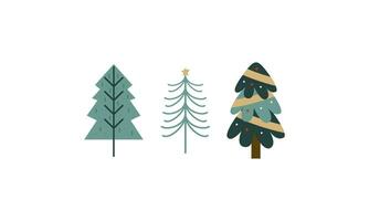 Collection of Christmas trees with decorations. Colorful vector illustration in flat cartoon style