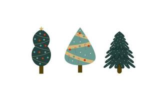 Collection of Christmas trees with decorations. Colorful vector illustration in flat cartoon style