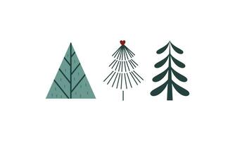 Collection of Christmas trees with decorations. Colorful vector illustration in flat cartoon style