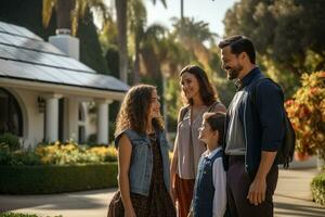 ai generado un contento Pareja y un grande casa con solar paneles instalado foto