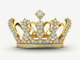 AI generated Golden crown with diamond icon white background ai generated photo