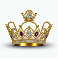 AI generated Golden crown with diamond icon white background ai generated photo