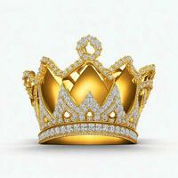 AI generated Golden crown with diamond icon white background ai generated photo