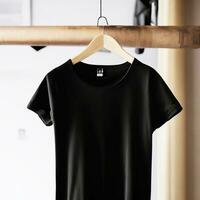 AI generated A black t shirt is hanging on a hanger with the word on it Ai generated photo