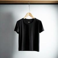 AI generated A black t shirt is hanging on a hanger with the word on it Ai generated photo