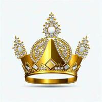 AI generated Golden crown with diamond icon white background ai generated photo