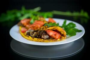 fried egg omelet with wild mushrooms and tomatoes photo