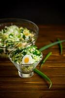 spring salad with early cabbage, cucumbers, eggs and green onions photo