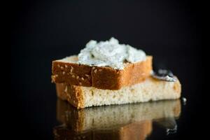 homemade salted curd spread with herbs and garlic photo