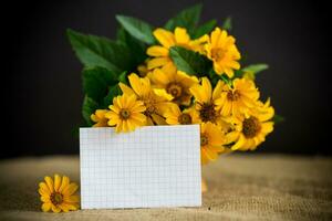 bouquet of beautiful yellow daisies on black background photo