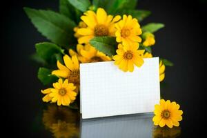 bouquet of beautiful yellow daisies on black background photo