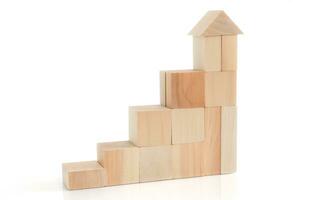 Business concept growth success process, statistics graph. Wooden blocks stacking as an arrow up averages as a growth graph chart on white background. photo