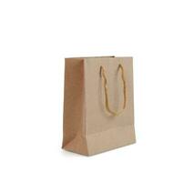 Folded paper bag with handle,  Recycled paper, shopping bag, isolated on white background photo