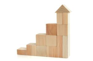 Business concept growth success process, statistics graph. Wooden blocks stacking as an arrow up averages as a growth graph chart on white background. photo