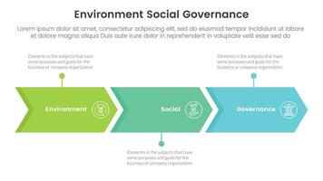 esg environmental social and governance infographic 3 point stage template with arrow right direction concept for slide presentation vector