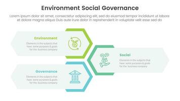 esg environmental social and governance infographic 3 point stage template with vertical honeycomb shape layout concept for slide presentation vector