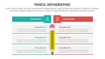pencil education infographic 3 point stage template with data vs compare two box table for slide presentation vector