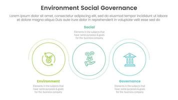 esg environmental social and governance infographic 3 point stage template with outline circle circular wave concept for slide presentation vector