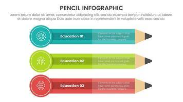 lápiz educación infografía 3 punto etapa modelo con grande circulo en borde lapices para diapositiva presentación vector