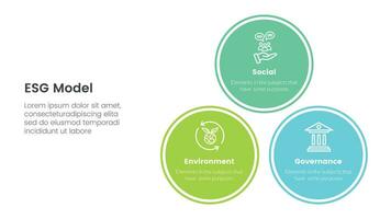 esg environmental social and governance infographic 3 point stage template with balance pyramid circle stack concept for slide presentation vector