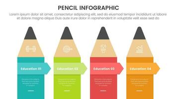 lápiz educación infografía 4 4 punto etapa modelo con lápiz vertical en centrar para diapositiva presentación vector