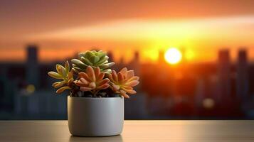 AI generated Flower pot on a office desk, succulent cactus vase, Generative AI photo