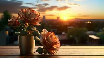 AI generated Flower pot on a office desk, succulent cactus vase, Generative AI photo