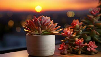 AI generated Flower pot on a office desk, succulent cactus vase, Generative AI photo