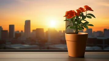 AI generated Flower pot on a office desk, succulent cactus vase, Generative AI photo