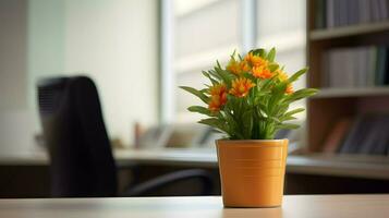 AI generated Flower pot on a office desk, succulent cactus vase, Generative AI photo