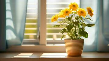 AI generated Flower pot on a office desk, succulent cactus vase, Generative AI photo