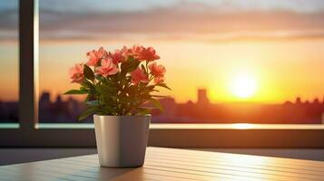 AI generated Flower pot on a office desk, succulent cactus vase, Generative AI photo