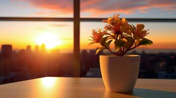 AI generated Flower pot on a office desk, succulent cactus vase, Generative AI photo