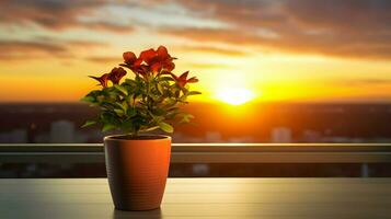 AI generated Flower pot on a office desk, succulent cactus vase, Generative AI photo