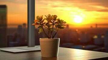 AI generated Flower pot on a office desk, succulent cactus vase, Generative AI photo