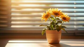 AI generated Flower pot on a office desk, succulent cactus vase, Generative AI photo