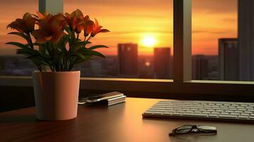 AI generated Flower pot on a office desk, succulent cactus vase, Generative AI photo