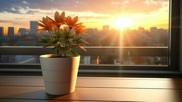 AI generated Flower pot on a office desk, succulent cactus vase, Generative AI photo