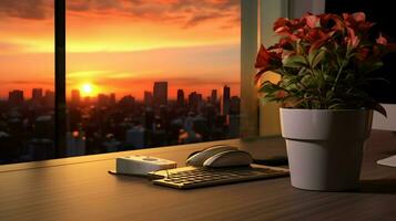 AI generated Flower pot on a office desk, succulent cactus vase, Generative AI photo