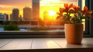 AI generated Flower pot on a office desk, succulent cactus vase, Generative AI photo