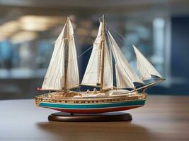 AI generated Futuristic Miniature Sailing Ship Boat Yacht Model Design photo