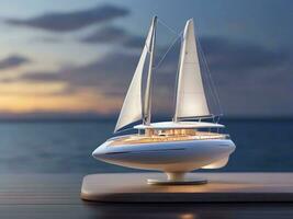 AI generated Futuristic Miniature Sailing Ship Boat Yacht Model Design photo