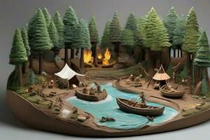 AI generated Clayland Design of riverside camping photo