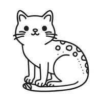 Whimsical black and white illustration of a cat, perfect for coloring, line drawing style vector