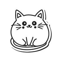 Whimsical black and white illustration of a cat, perfect for coloring, line drawing style vector