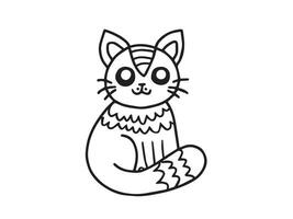 Whimsical black and white illustration of a cat, perfect for coloring, line drawing style vector