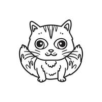 Whimsical black and white illustration of a cat, perfect for coloring, line drawing style vector