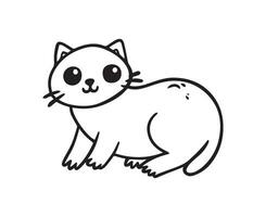 Whimsical black and white illustration of a cat, perfect for coloring, line drawing style vector