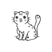 Whimsical black and white illustration of a cat, perfect for coloring, line drawing style vector